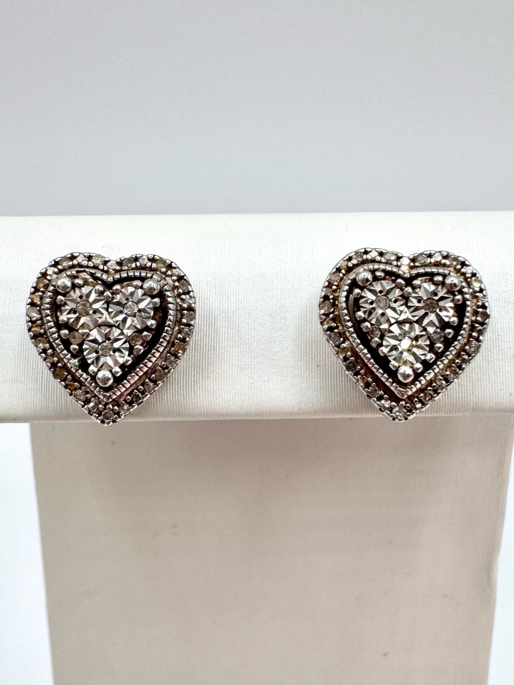 Kay Jewelers Outlet Diamond Heart Stud Earrings Sterling Silver 925 Signed